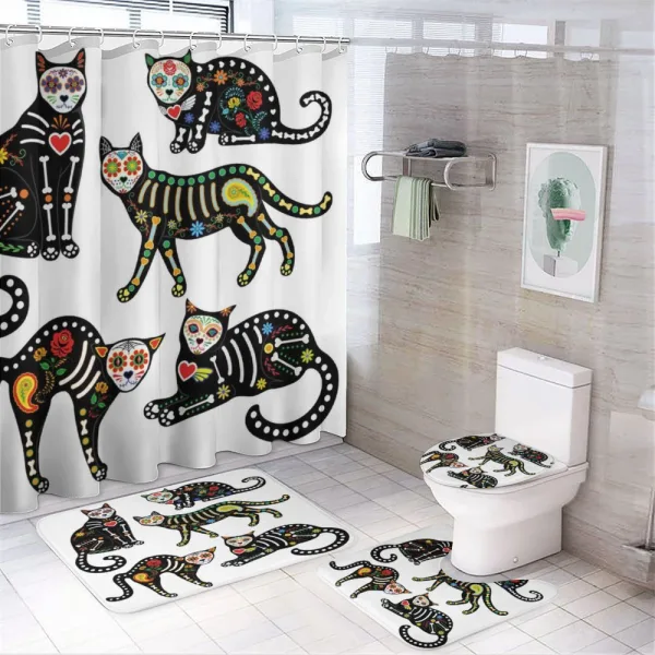 Ornate Black Cats on a shower curtain