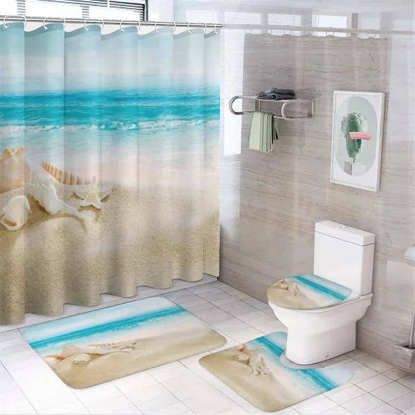 Pastel Beach Scene on a shower curtain