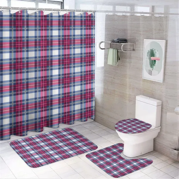Pink and Blue Tartan on a shower curtain