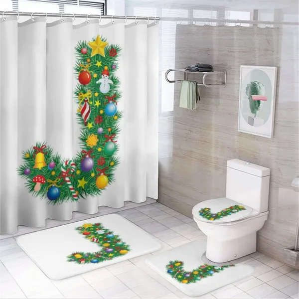 Uppercase Christmas on a shower curtain
