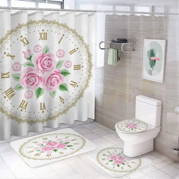 Vintage Clock Roses on a shower curtain