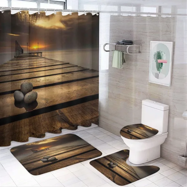 Black Sea at Dusk Pier on a shower curtain
