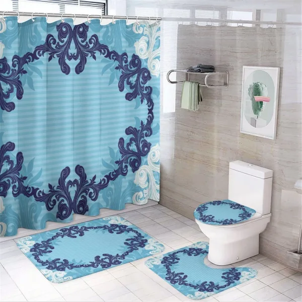 Blue Ornamental Flowers on a shower curtain