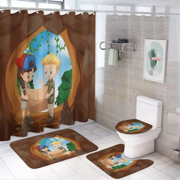 Children Reading a Map on a shower curtain