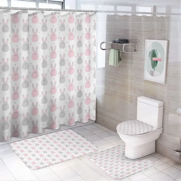 Fluffy Baby Rabbits Cartoon on a shower curtain