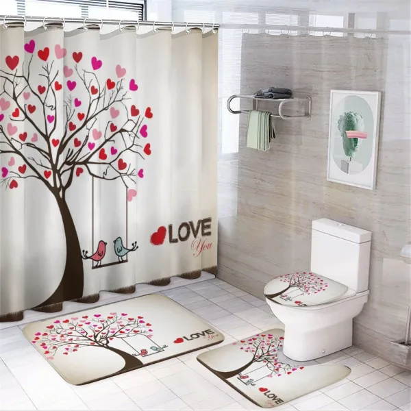 Heart Tree Birds on Swing on a shower curtain