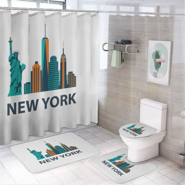 Simple New York Text Landmarks on a shower curtain