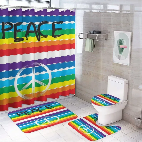 Stripes Peace Lettering on a shower curtain