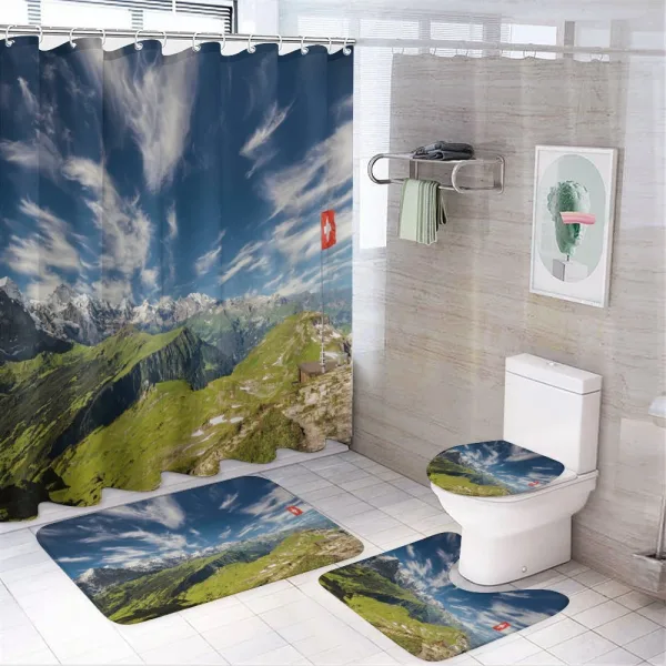 View of the Swiss Alps on a shower curtain