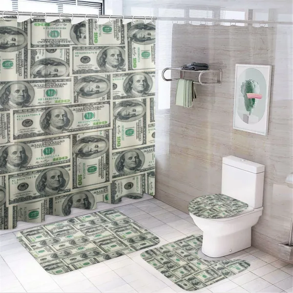 Bills with Ben Franklin on a shower curtain