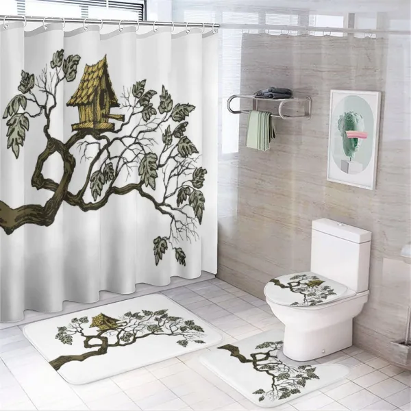 Bird Home and Branch on a shower curtain