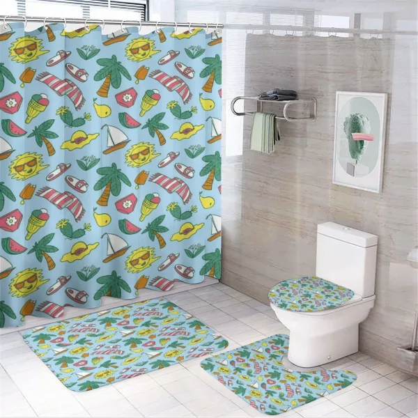 Cartoon Beach Time Design on a shower curtain