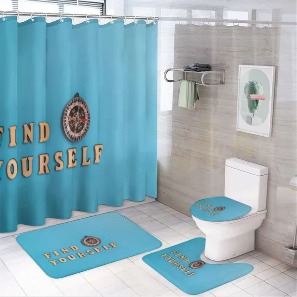 Find Yourself Text and Tool on a shower curtain