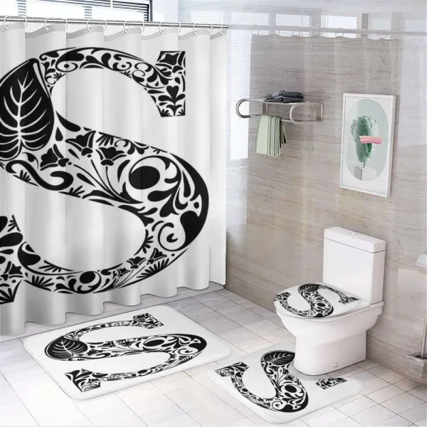 Floral Monochrome S on a shower curtain