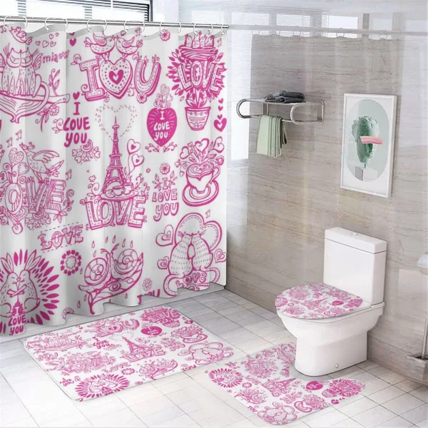 Hugging Touching Singing on a shower curtain