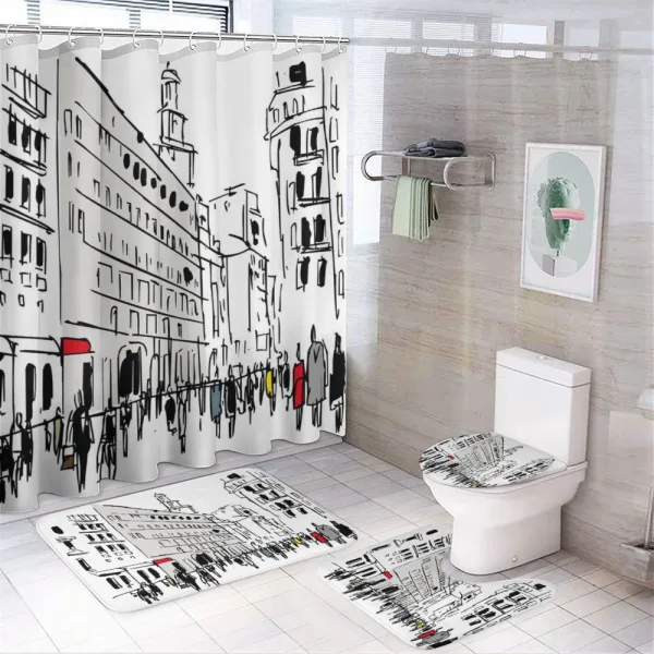 Ink Cityscape Street View on a shower curtain