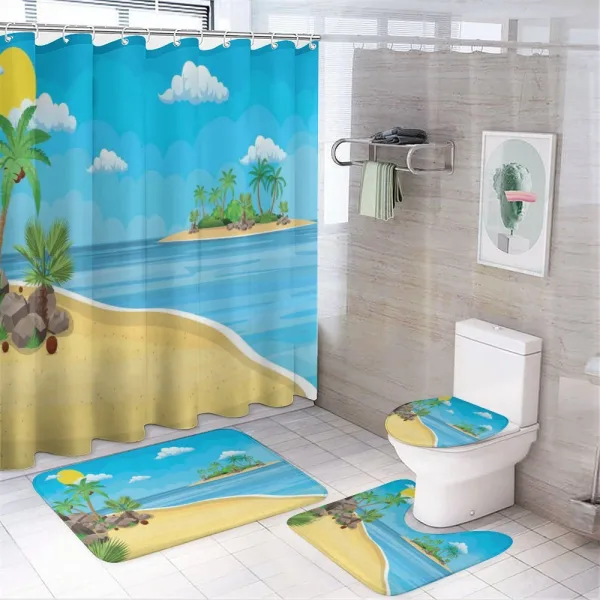 Palms Rocks Sand Sun on a shower curtain