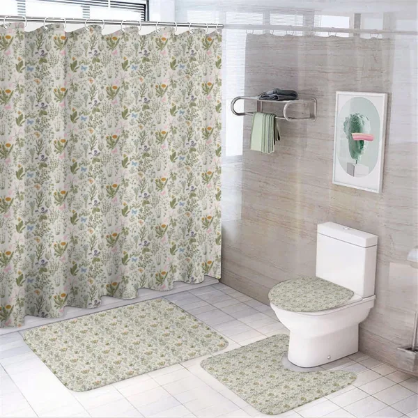 Retro Garden Art with Herbs on a shower curtain