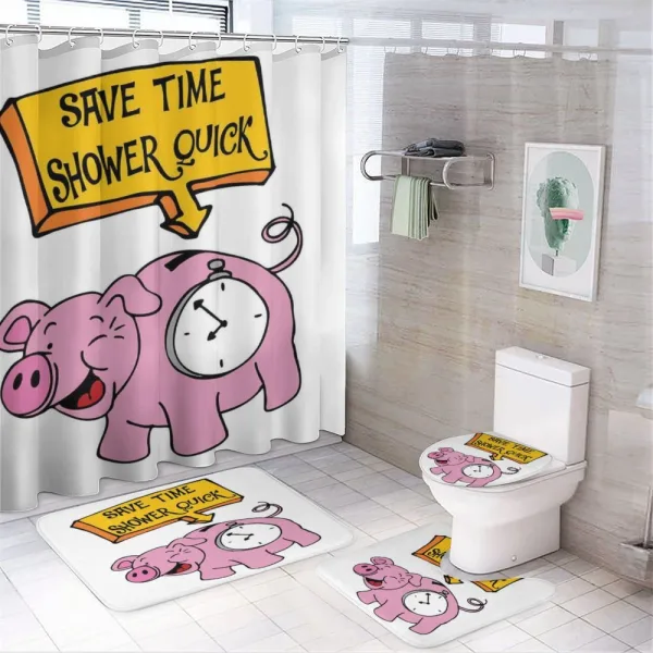 Save Time Shower Quick Piggy on a shower curtain