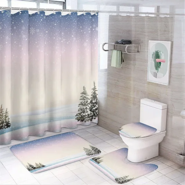 Snowfall and Pine Trees on a shower curtain