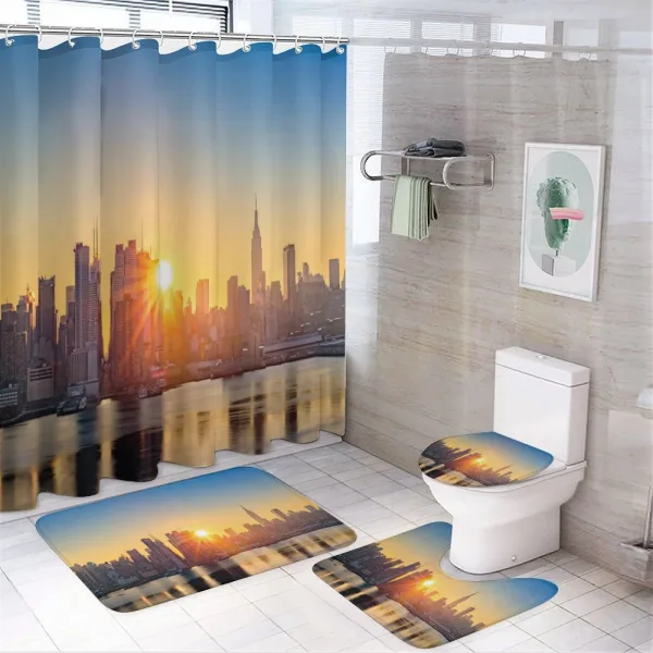Tranquil Sunrise Midtown on a shower curtain