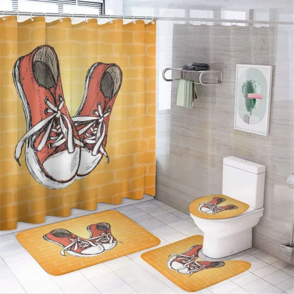 Vintage Sneakers on Wall on a shower curtain