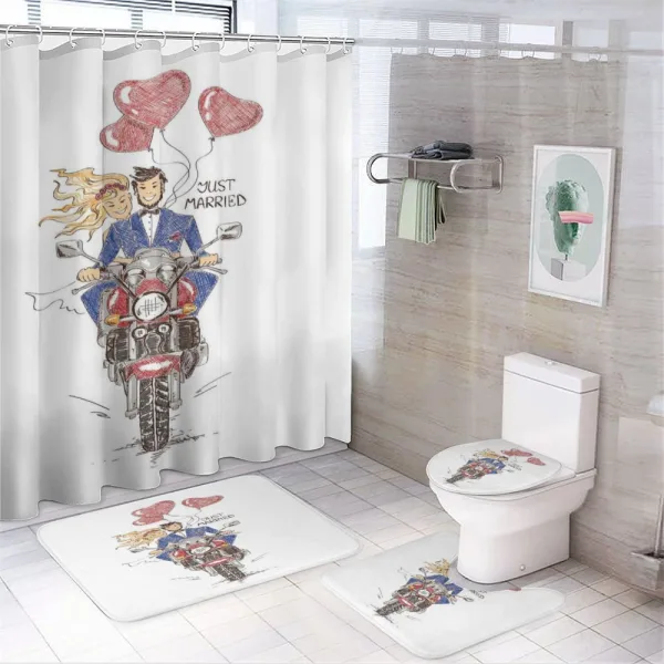 Wedding on Bike on a shower curtain