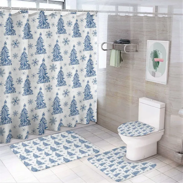 Abstract Blue Trees Snow on a shower curtain