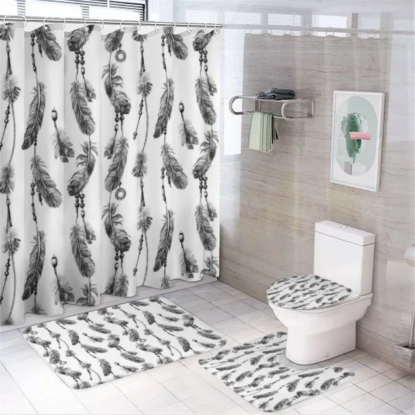 Black White Boho Feather on a shower curtain