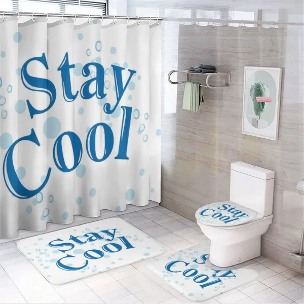 Blue Tones Words Bubbles on a shower curtain