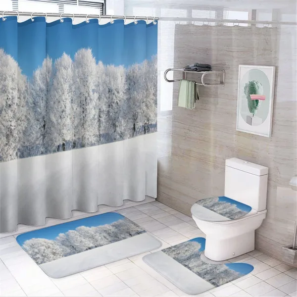 Frozen Trees and Fields on a shower curtain