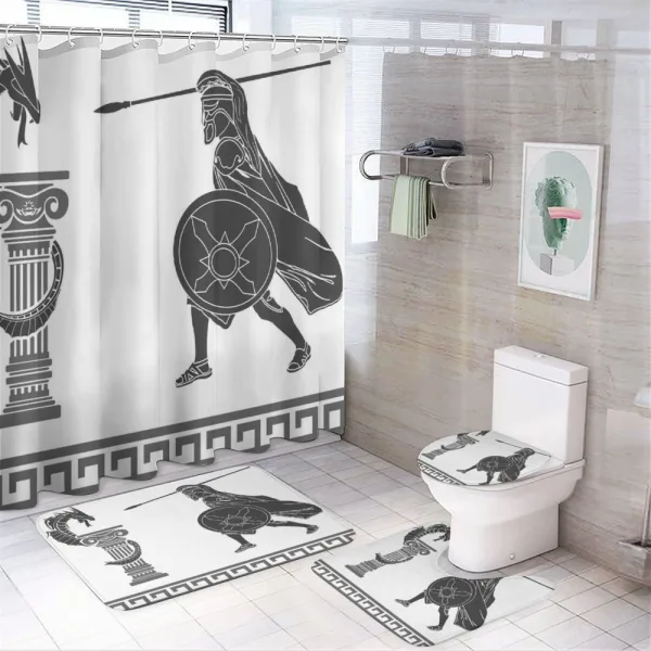 Hero and Dragon Myth on a shower curtain