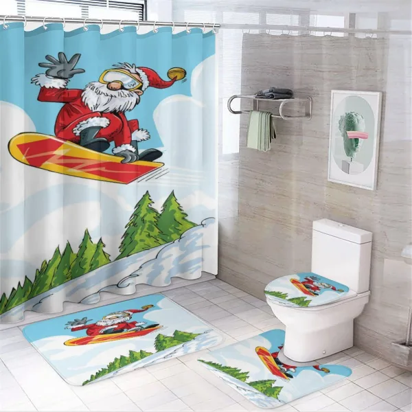Jump on Snowboard Pines on a shower curtain