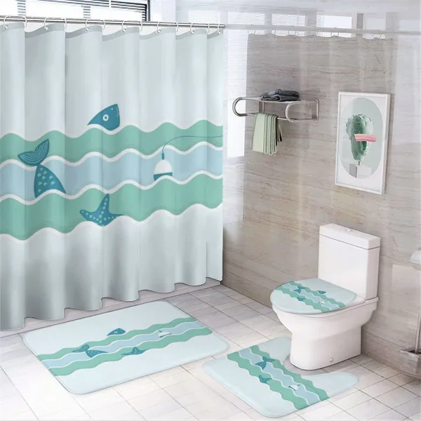 Ocean Waves Fishing Art on a shower curtain
