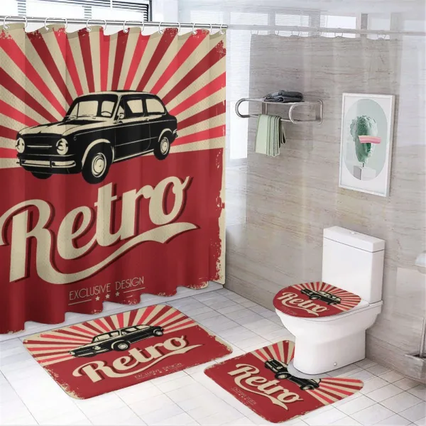 Retro Poster Style Vehicle on a shower curtain
