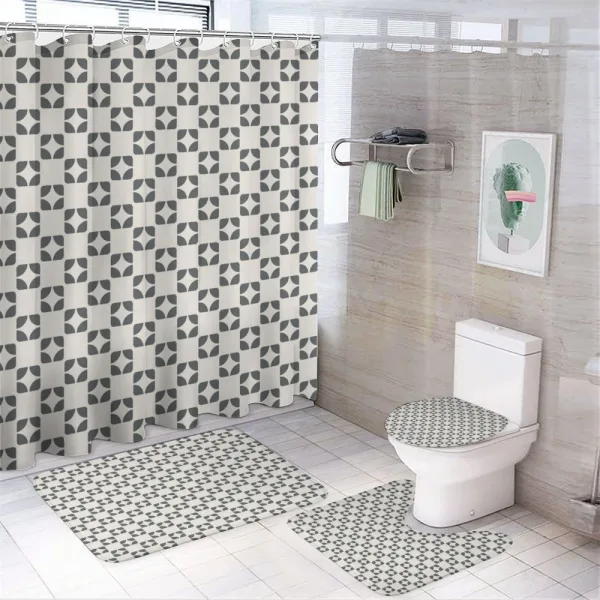 Retro Repeating Shapes on a shower curtain