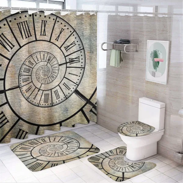 Roman Digit Time Spiral on a shower curtain