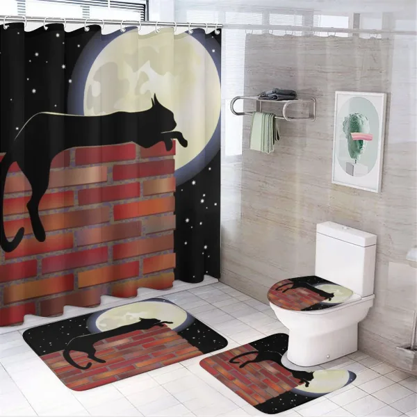 Sillhouette Cat Resting on a shower curtain