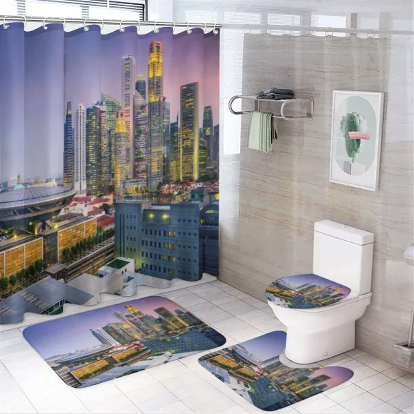 Skyline of Singapore on a shower curtain