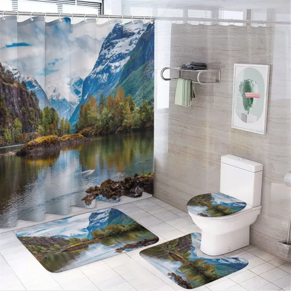 Snowy Norway Mountains on a shower curtain