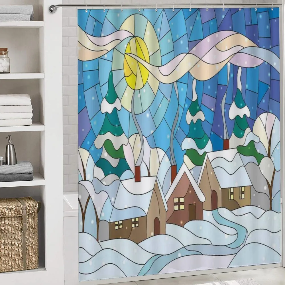 Stained Glass Snowy Village — Detail 4