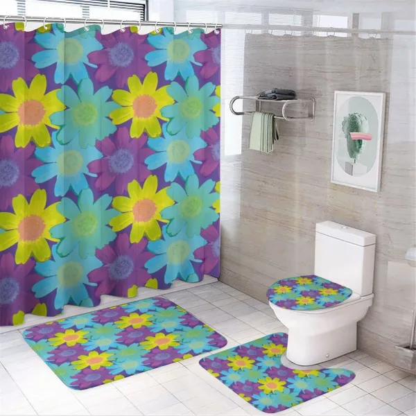 Watercolor Style 90s Pattern on a shower curtain