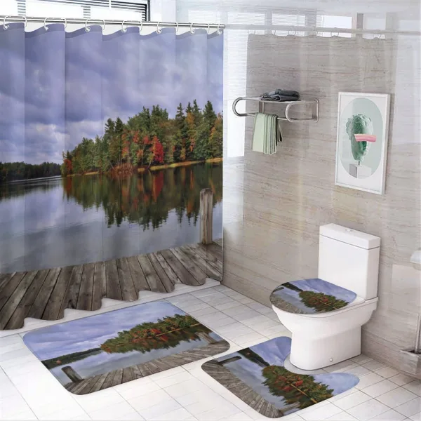 Wooden Dock Fall Splendor on a shower curtain