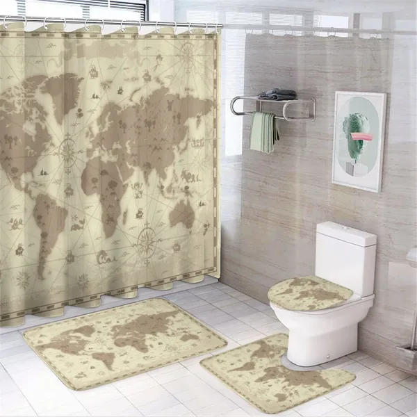 Aged World Monsters Compass on a shower curtain