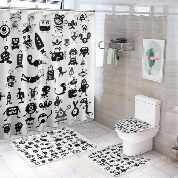 Cartoon Doodle Space on a shower curtain