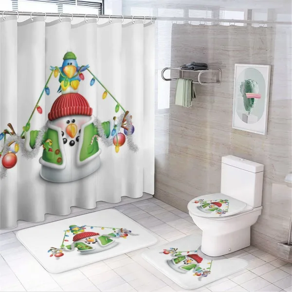 Cartoon Xmas Elements on a shower curtain