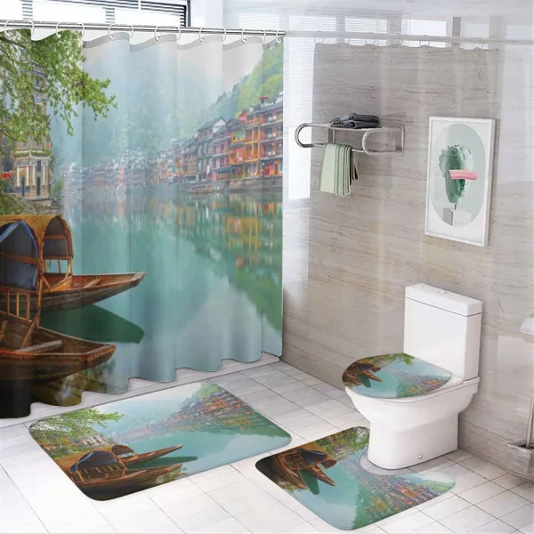 Chinese Wood Canal on a shower curtain
