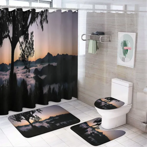 Fog Fill Valley Sunset on a shower curtain
