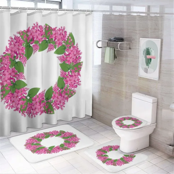 Pink Blossoms Wreath on a shower curtain