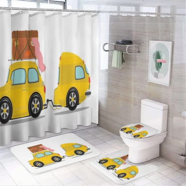 Retro Car with Trailer on a shower curtain